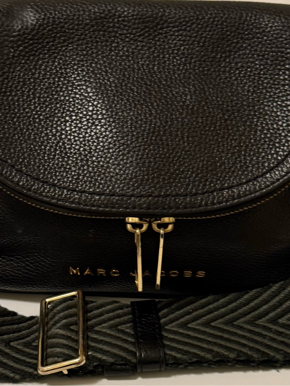 Marc Jacobs Black Pebbled Leather Crossbody with Gold Accents